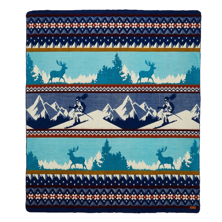 Ultra Soft Blue Ski Mountain Handmade Queen Size Woven Blanket