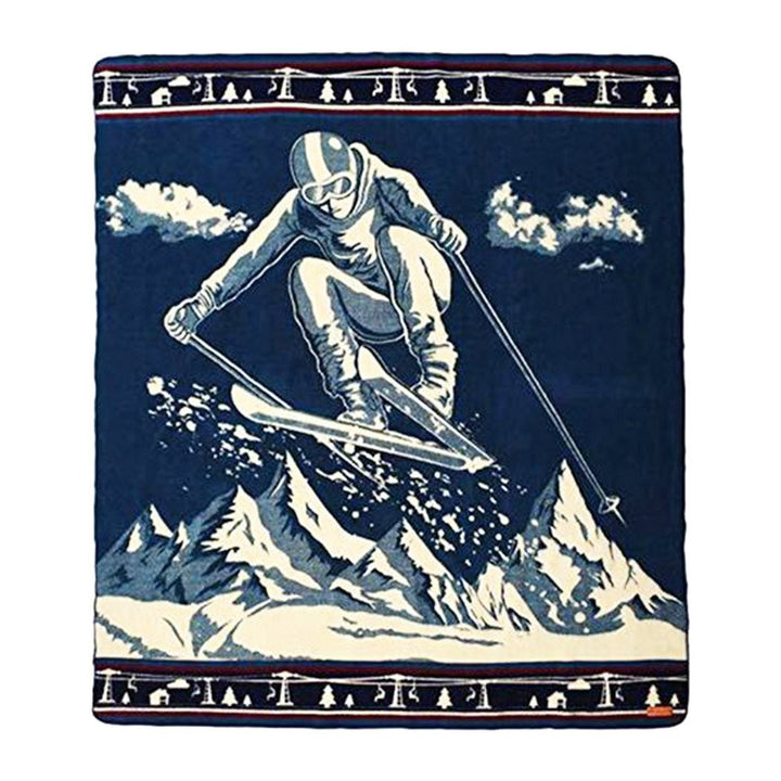 Ultra Soft Blue Ski Jumper Handmade Queen Size Woven Blanket