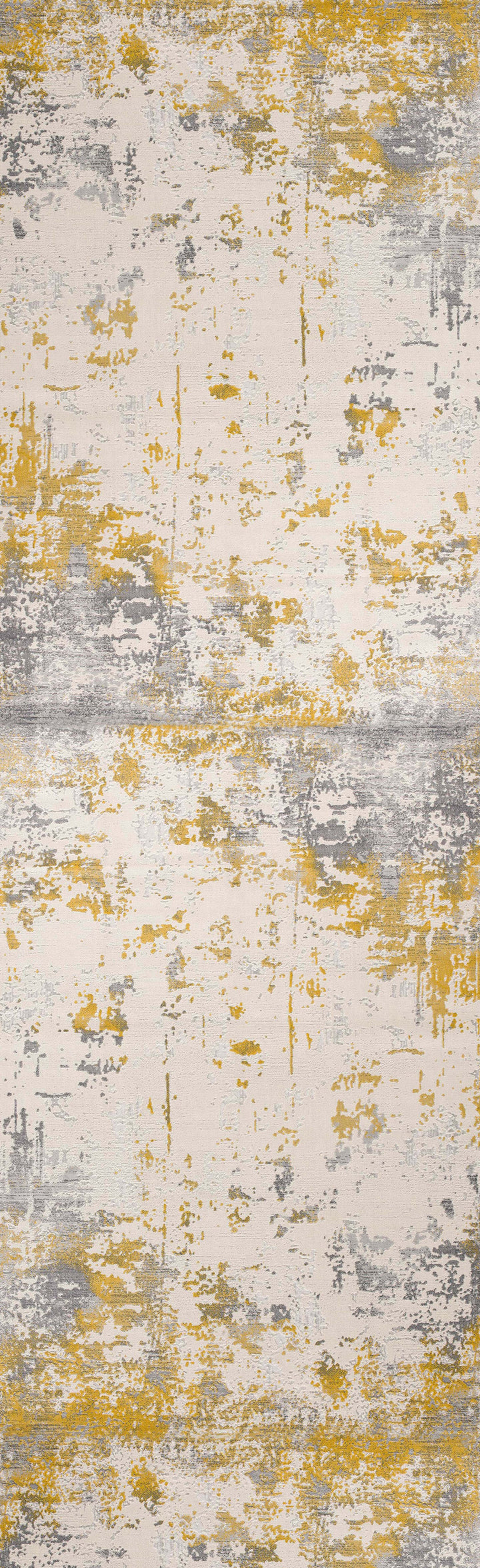 13' Runner Gold Abstract Dhurrie Runner Rug