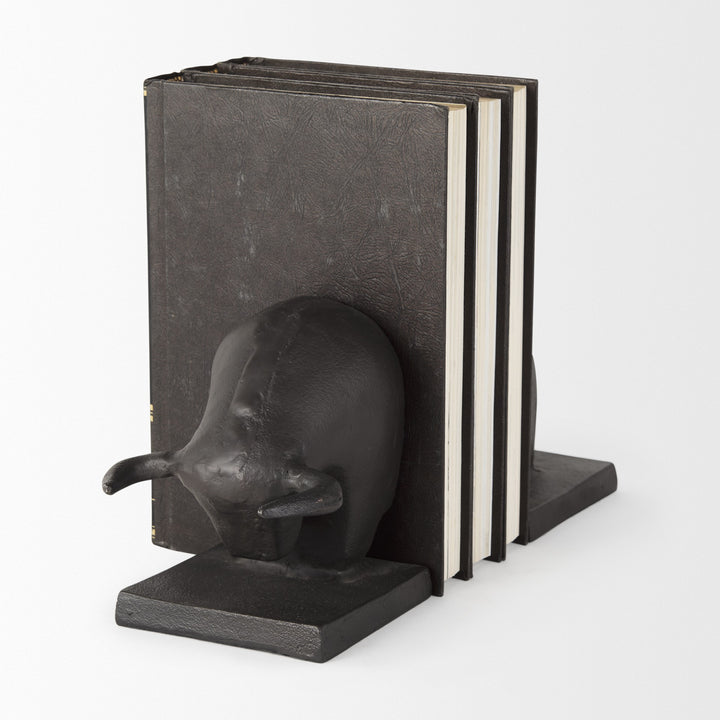 Black Cast Aluminum Raging Bull Bookends