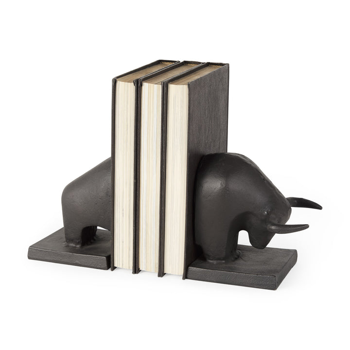 Black Cast Aluminum Raging Bull Bookends