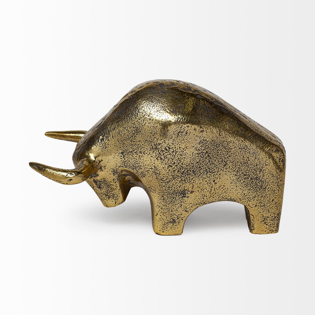 Gold Cast Aluminum Raging Bull Sculpture