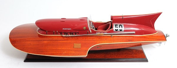 10" Wood Brown Ferrari Hydroplane Large Boat Hand Painted Decorative Boat