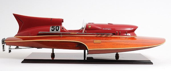 10" Wood Brown Ferrari Hydroplane Large Boat Hand Painted Decorative Boat