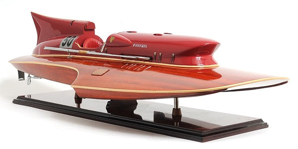 10" Wood Brown Ferrari Hydroplane Large Boat Hand Painted Decorative Boat