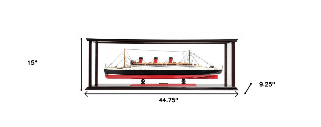 15" Black and Red RMS Queen Mary Large Display Case Hand Painted Decorative Boat with Case