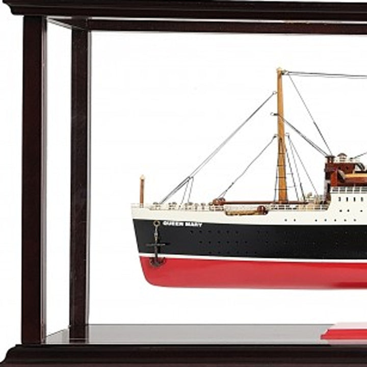 15" Black and Red RMS Queen Mary Large Display Case Hand Painted Decorative Boat with Case