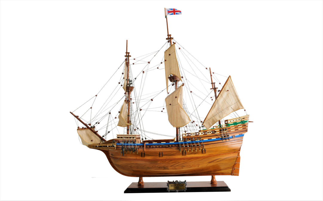 30" Wood Brown Mayflower Boat Hand Painted Decorative Boat