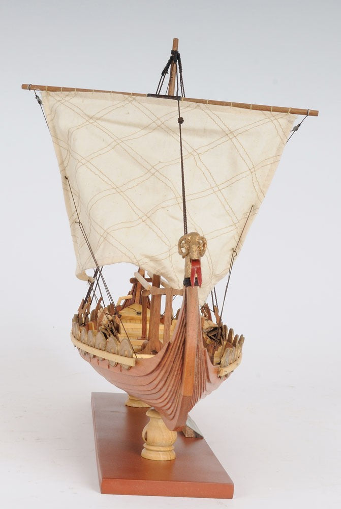 13" Wood Brown Drakkar Viking Hand Painted Boat