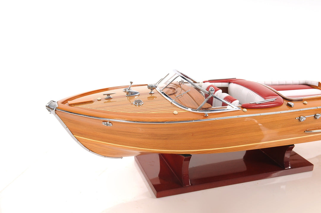 7" Wood Brown Riva Aqurama Speedboat Hand Painted Decorative Boat