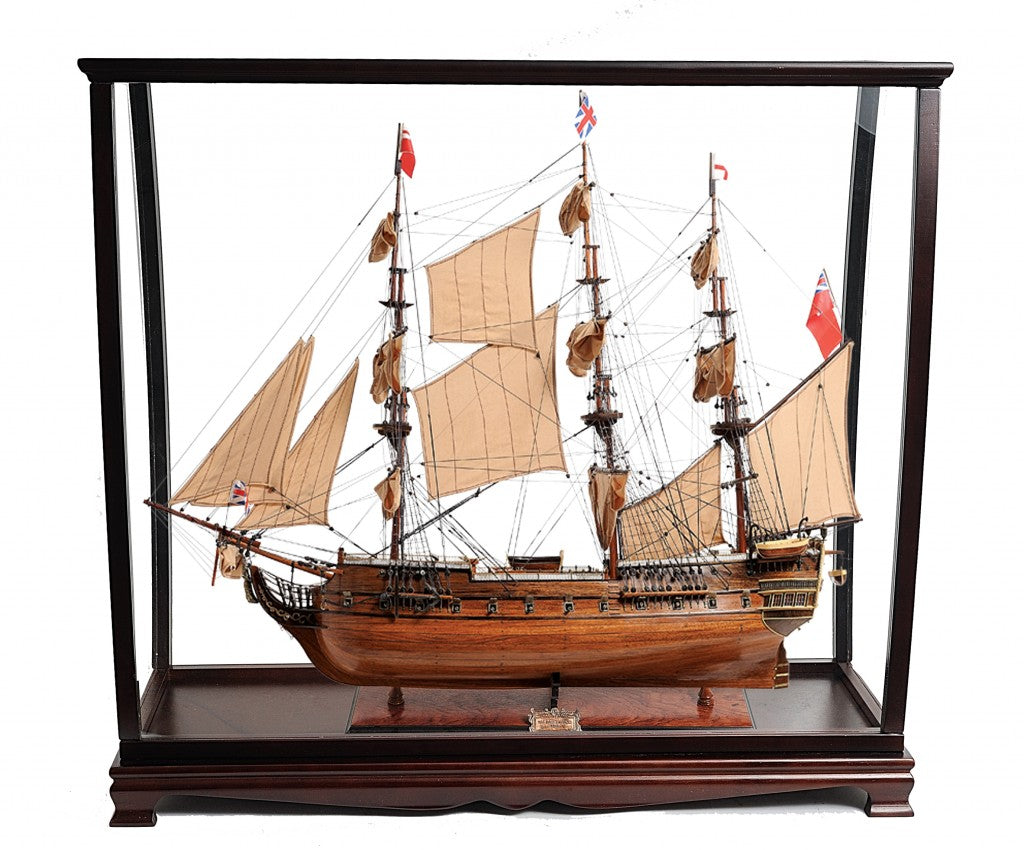 39" Wood Brown HMS Surprise 1796 Table Top Display Case Hand Painted Model Boat