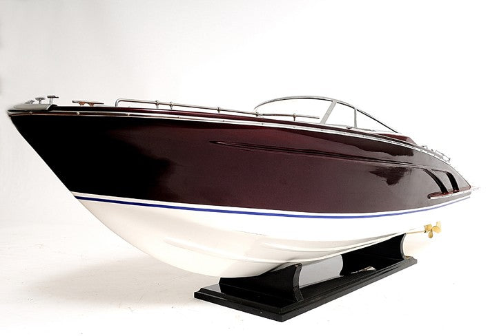 11" Black and White Riva Luxury Yacht Hand Painted Decorative Boat