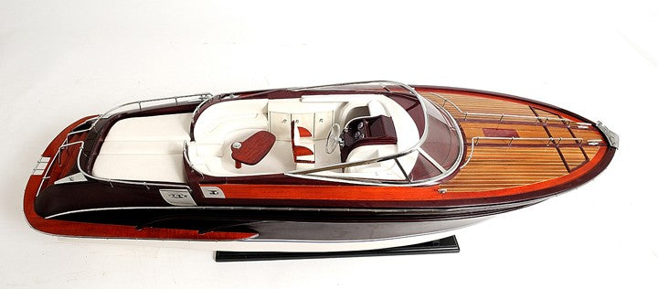 11" Black and White Riva Luxury Yacht Hand Painted Decorative Boat