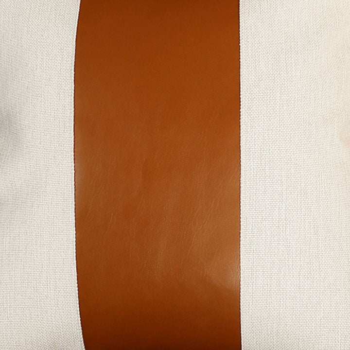 20" X 20" Brown and Ivory Faux Leather Zippered Pillow