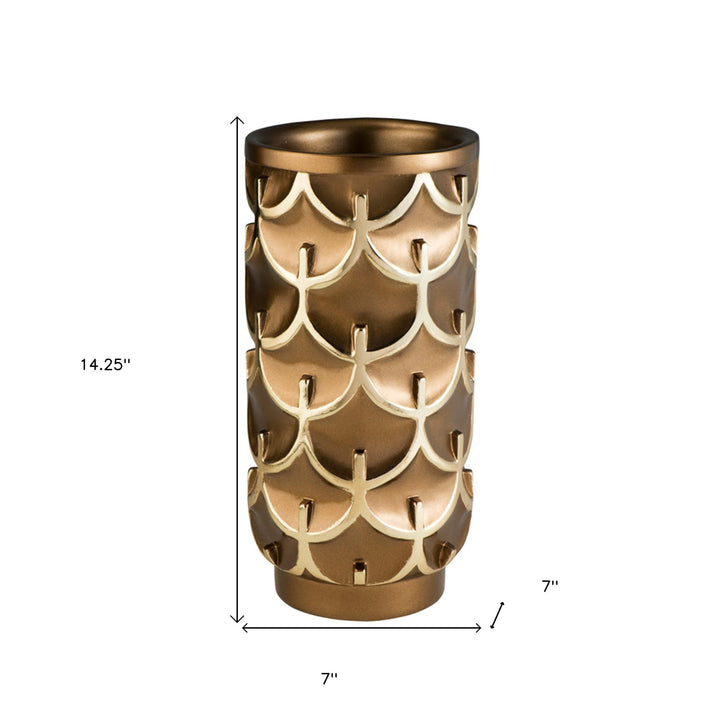 14" Polyresin Gold Geometric Cylinder Table Vase