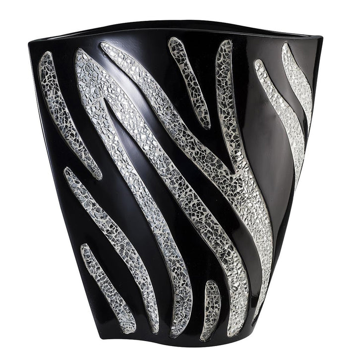 14" Black and Silver Striped Polyresin Table Vase