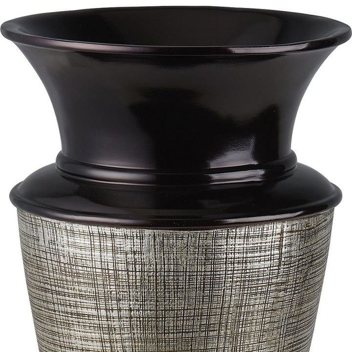 18" Black Silver and Gold Polyresin Urn Vase