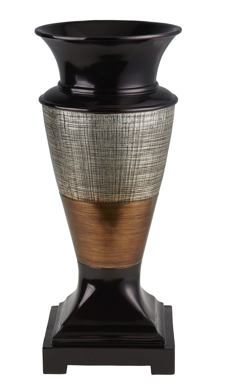 18" Black Silver and Gold Polyresin Urn Vase