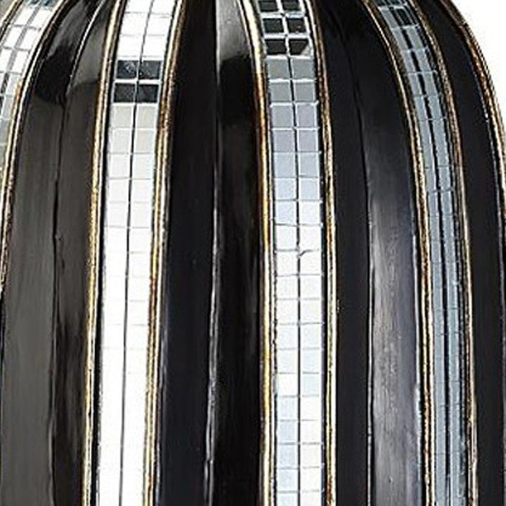 21" Polyresin Black and Silver Striped Round Floor Vase