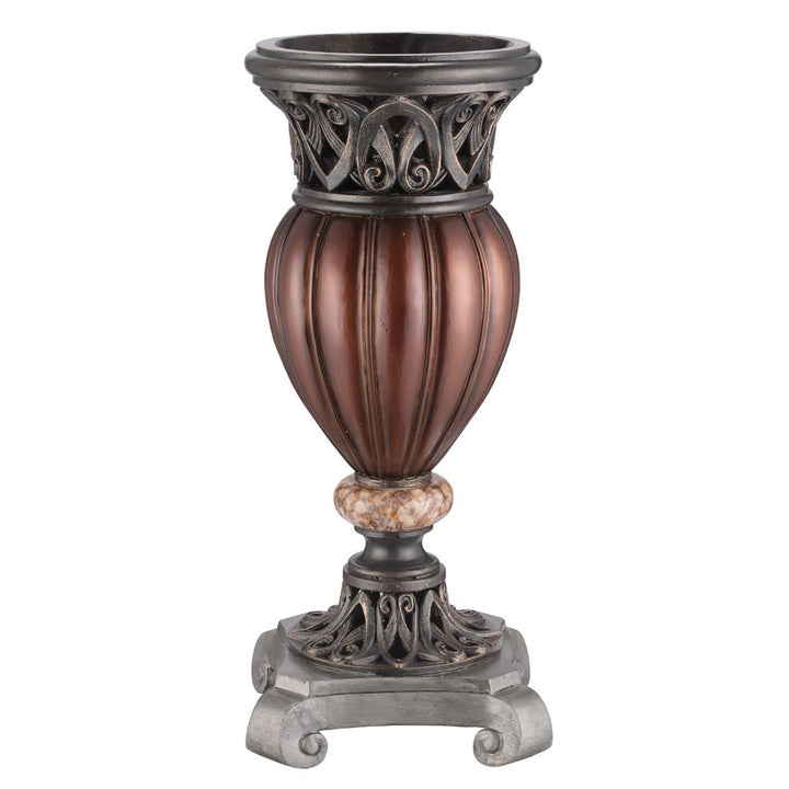 16" Polyresin Brown and Bronze Striped Round Urn