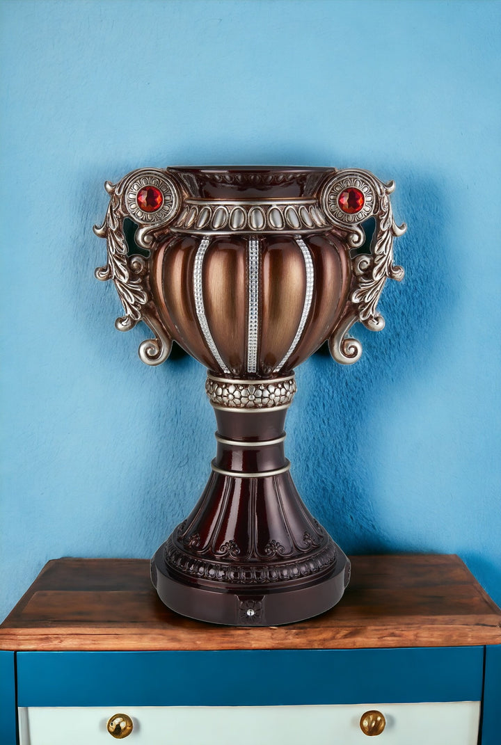 18" Brown Bronze and Silver Polyresin Urn Vase