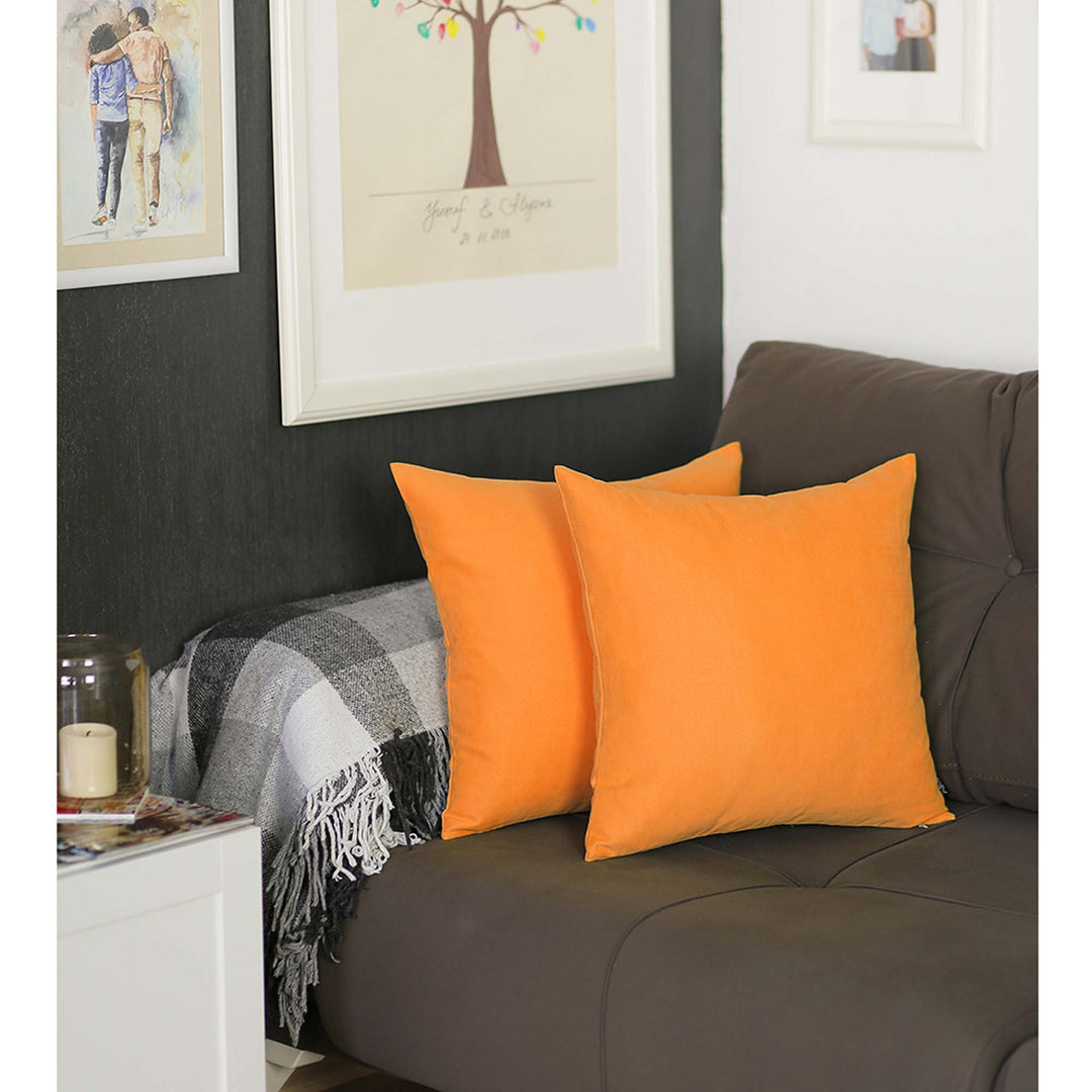 Set Of Two 18" X 18" Orange Polyester Zippered Pillow Cover