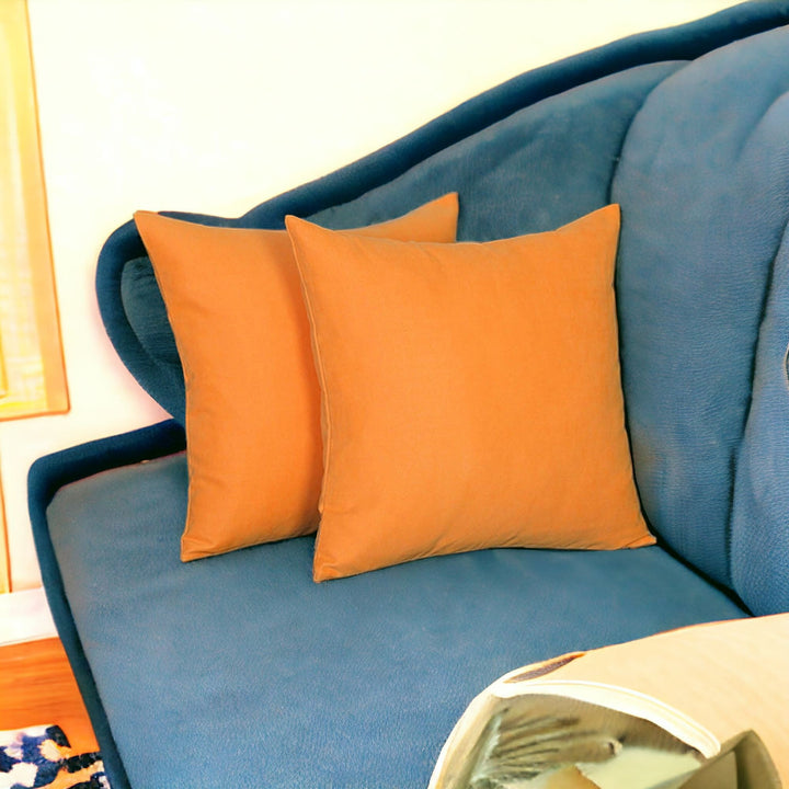Set Of Two 18" X 18" Orange Polyester Zippered Pillow Cover