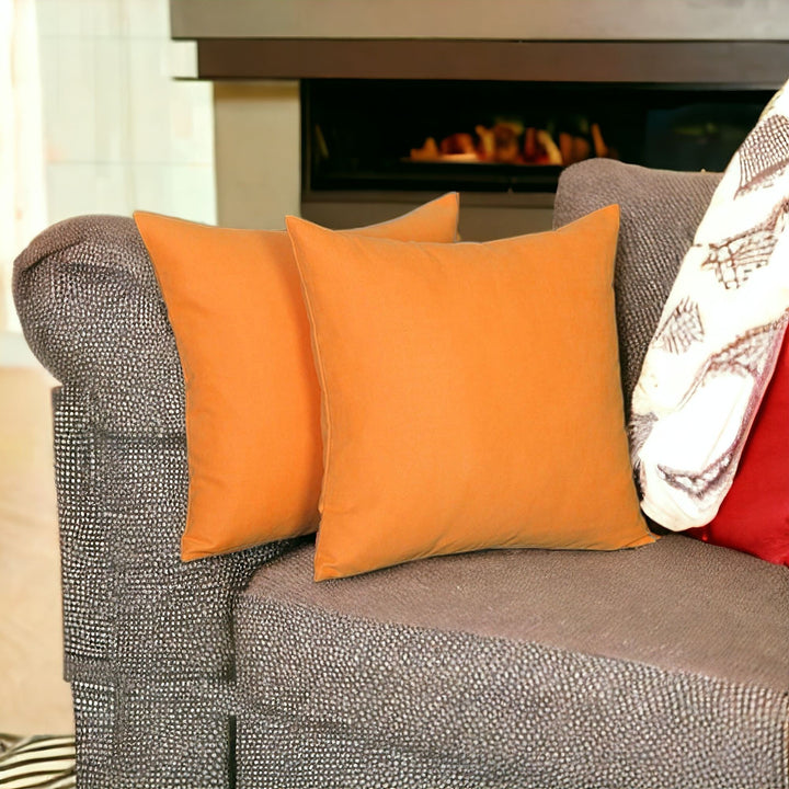 Set Of Two 18" X 18" Orange Polyester Zippered Pillow