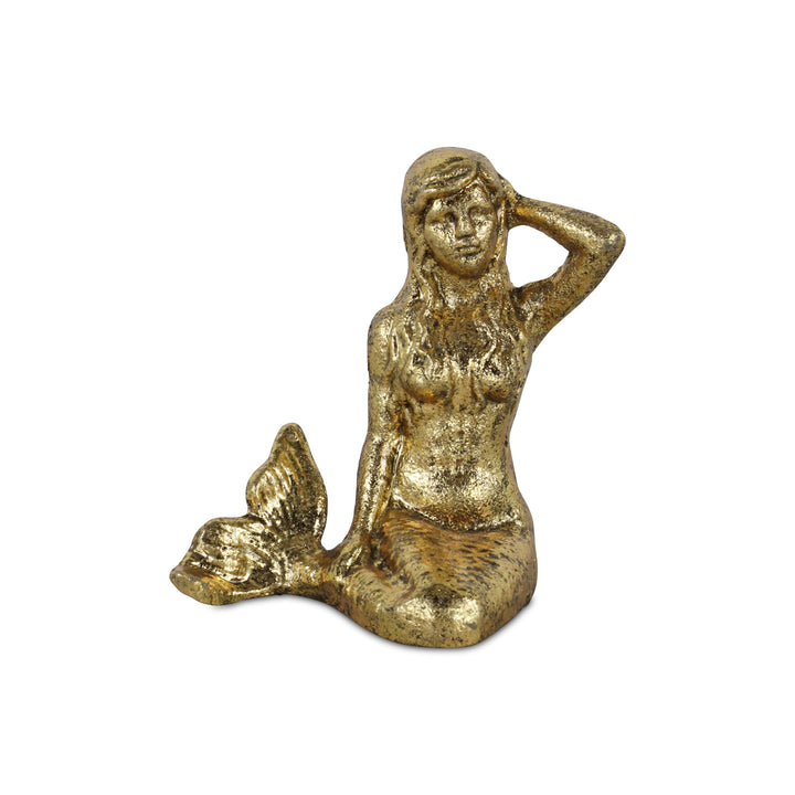 6" Antiqued Brass Cast Iron Mermaid Hand Painted Statue