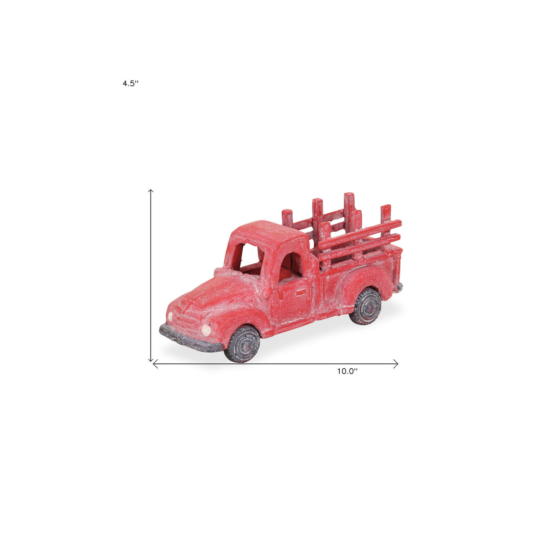 5" Red Metal Truck Hand Painted Decorative Truck