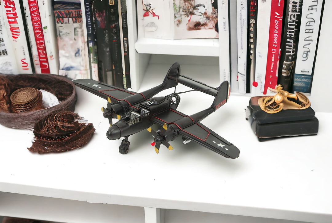 4" Black and Red Metal Hand Painted Model Airplane