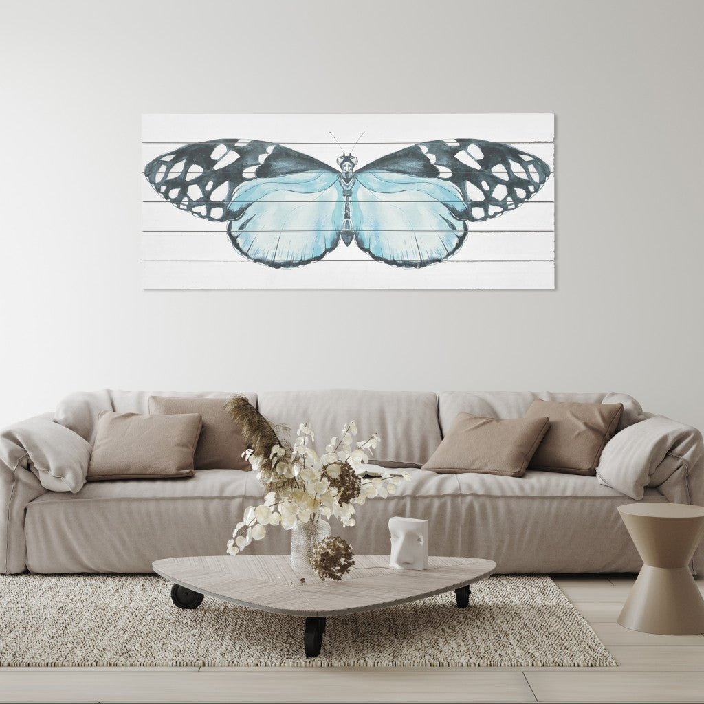 Blue Butterfly Moth Unframed Wood Wall Art