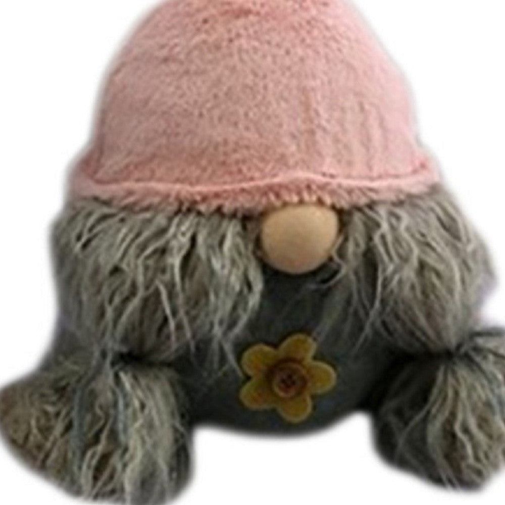 19" Gray and Pink Fabric Bunny Ears Standing Gnome