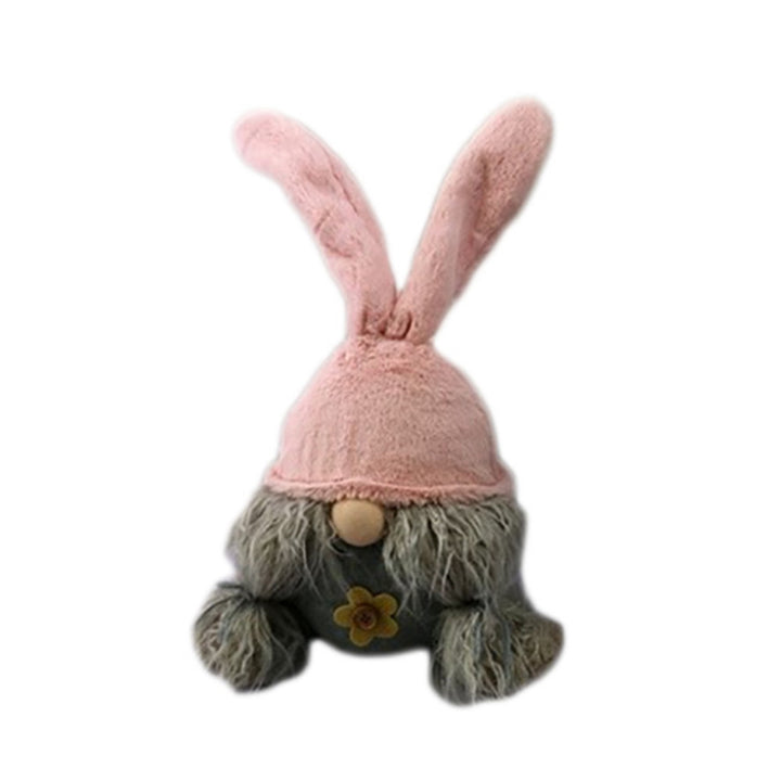 19" Gray and Pink Fabric Bunny Ears Standing Gnome