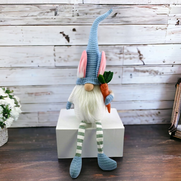 32" Blue and White Fabric Easter Sitting Gnome