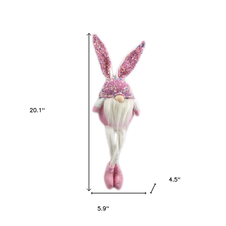 20" Pink and White Fabric Bunny Rabbit Sitting Gnome