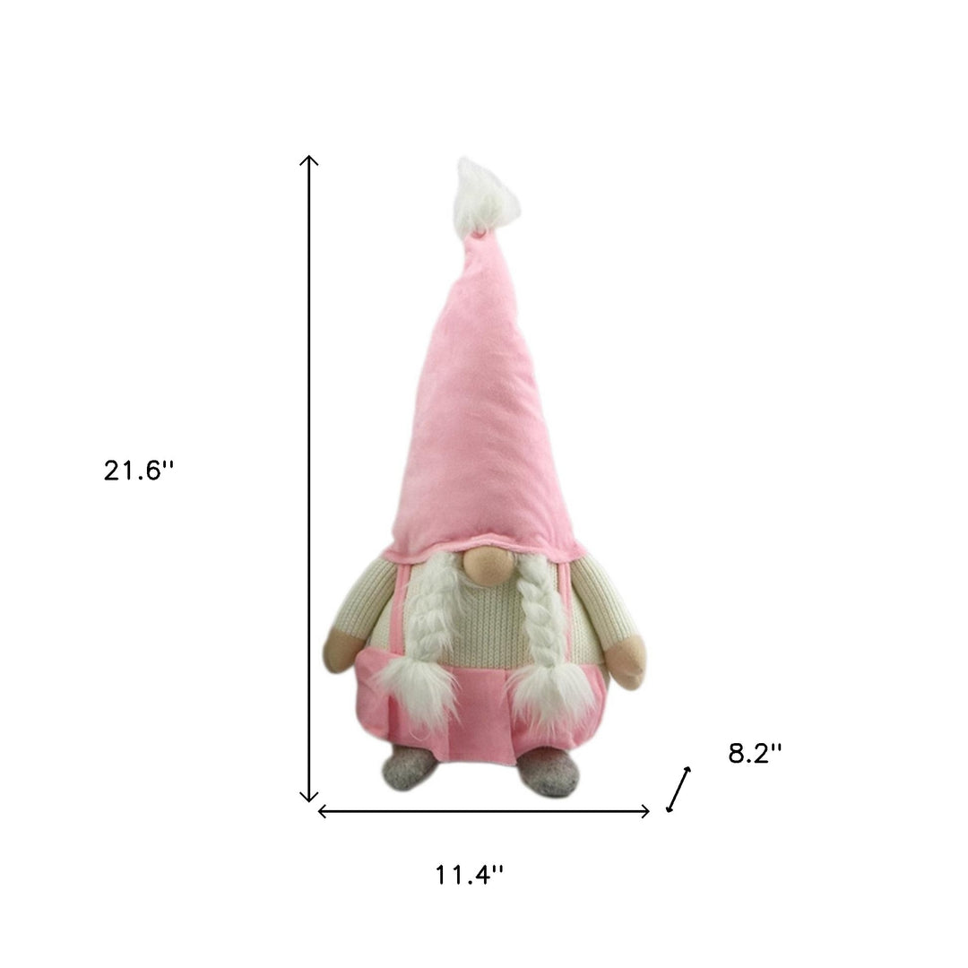 22" Pink and White Fabric Standing Gnome