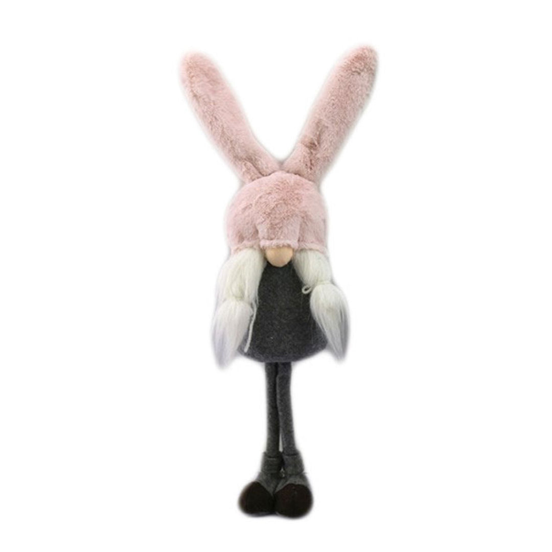 20" Gray and Pink Fabric Bunny Ears Sitting Gnome