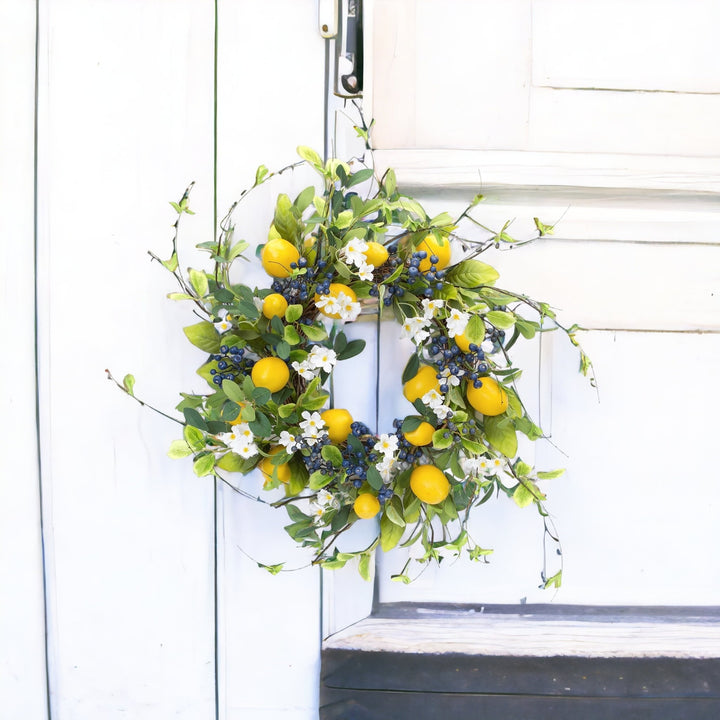 22" Green and Yellow Summer Blueberry and Lemons Artificial Wreath