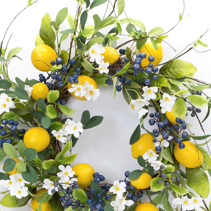 22" Green and Yellow Summer Blueberry and Lemons Artificial Wreath