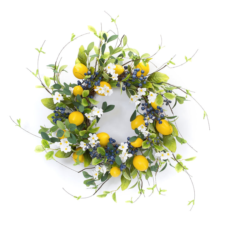 22" Green and Yellow Summer Blueberry and Lemons Artificial Wreath