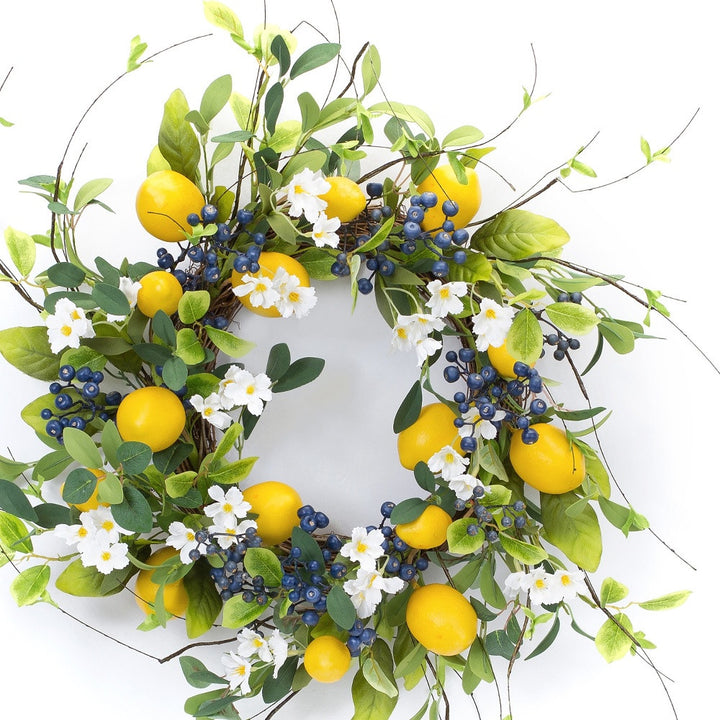 22" Green and Yellow Summer Blueberry and Lemons Artificial Wreath