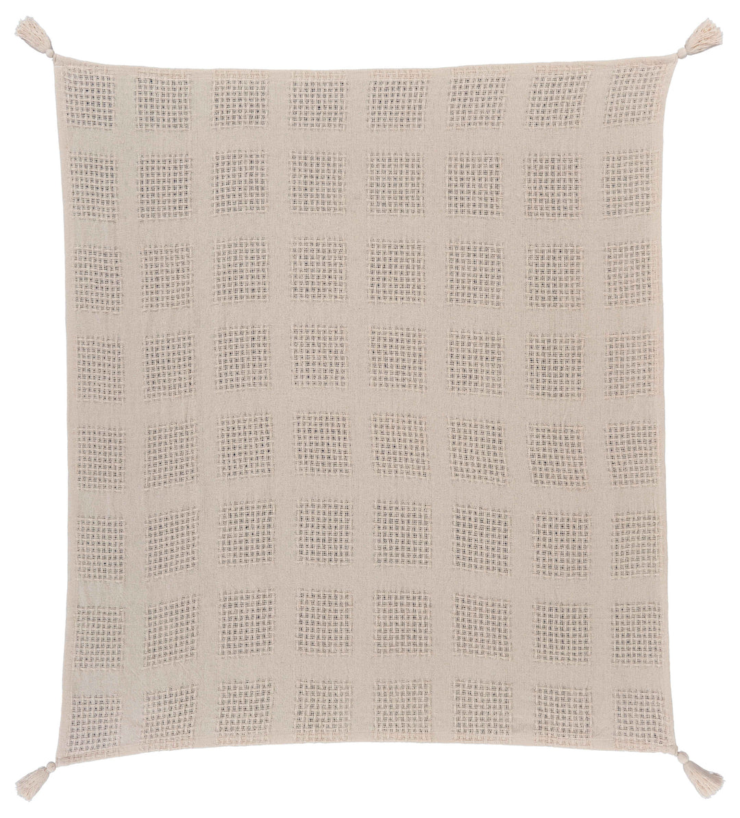 Cream Woven Cotton Solid Color Throw Blanket