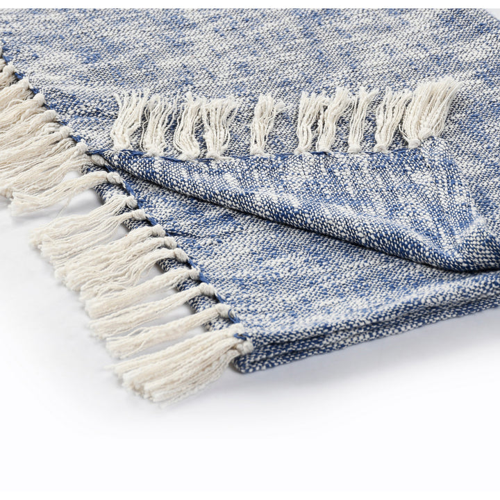 Blue and White Woven Cotton Solid Color Throw Blanket