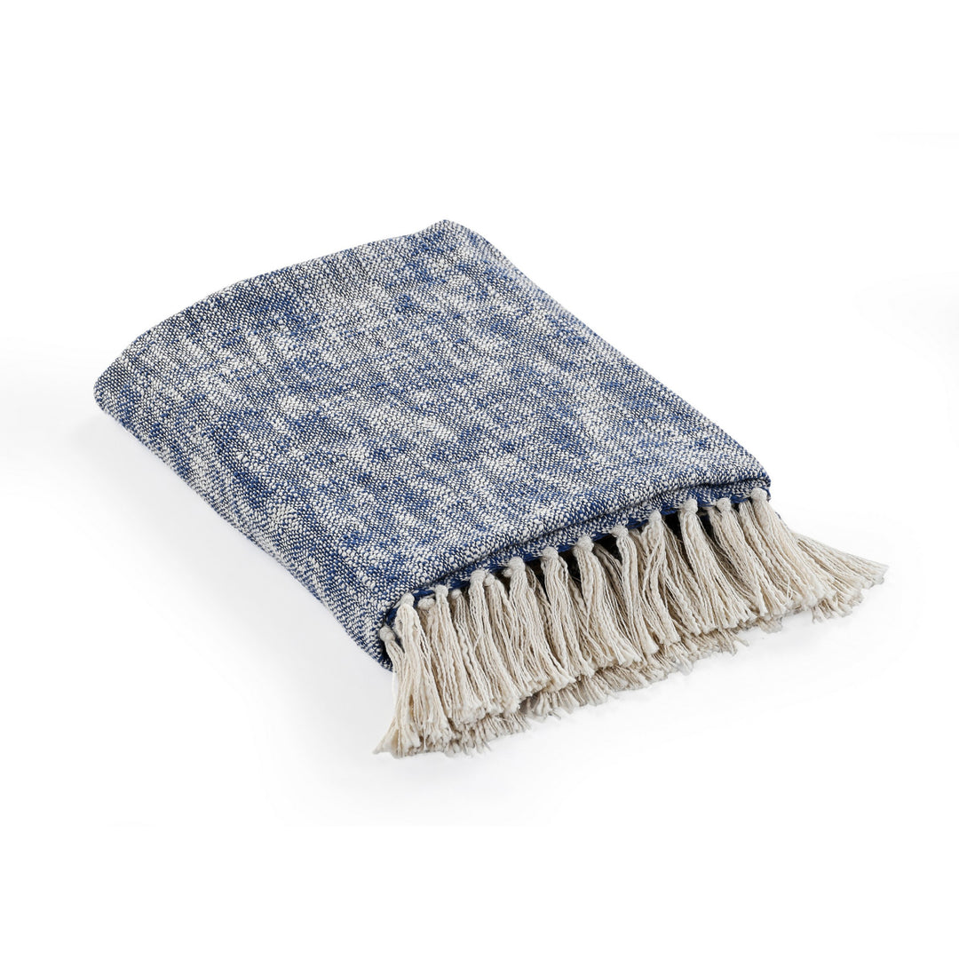 Blue and White Woven Cotton Solid Color Throw Blanket