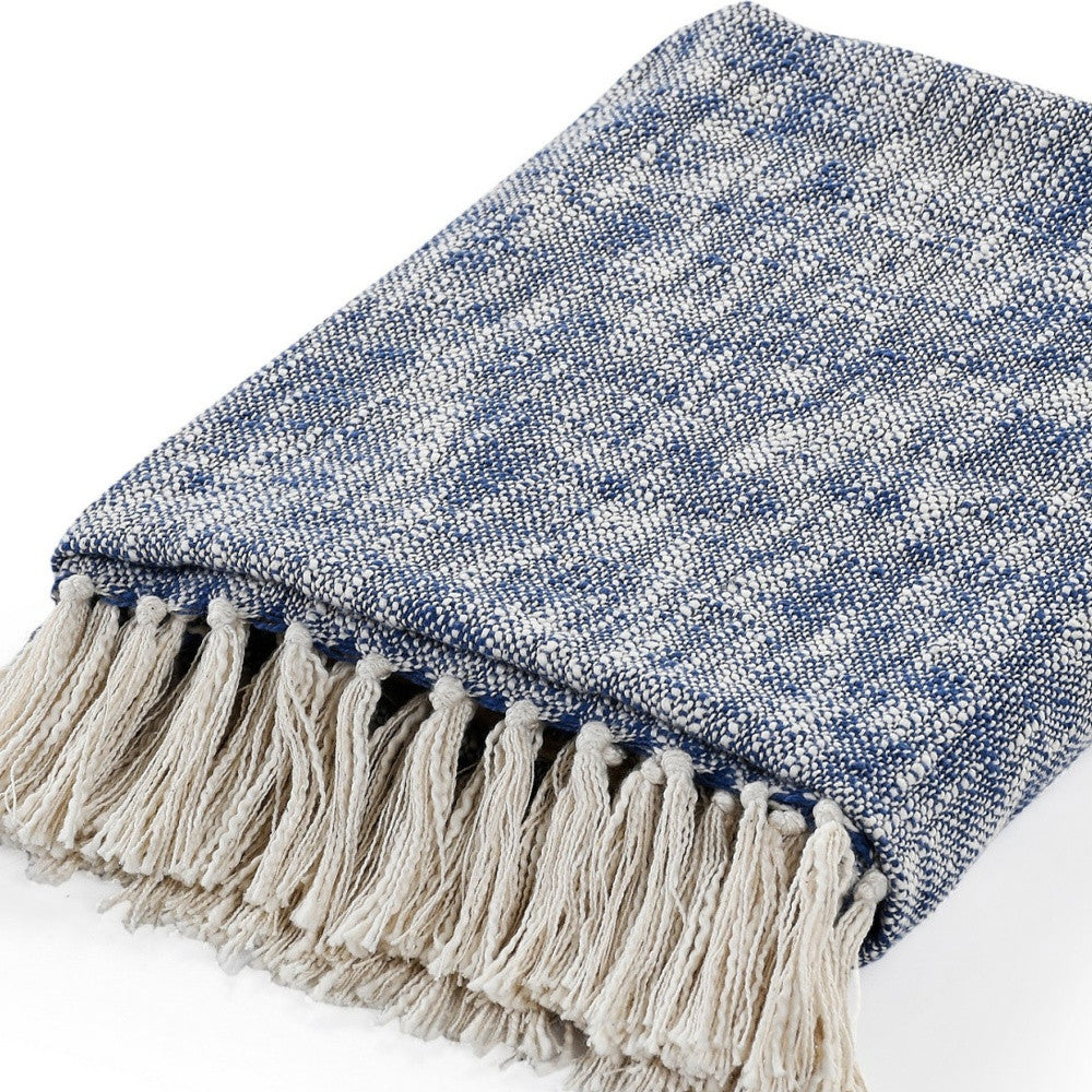 Blue and White Woven Cotton Solid Color Throw Blanket