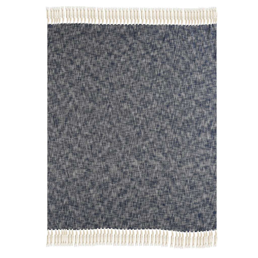 Blue and White Woven Cotton Solid Color Throw Blanket