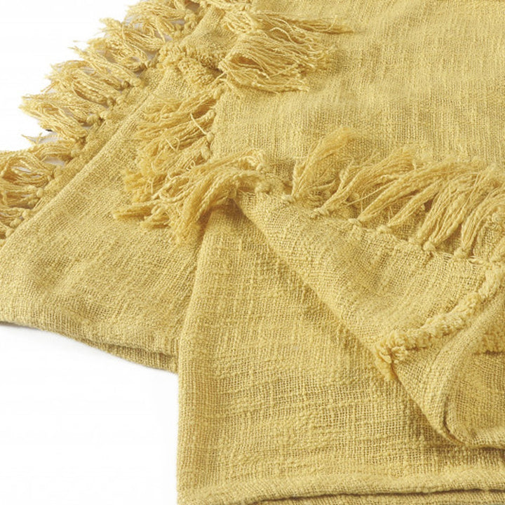 Yellow Woven Cotton Solid Color Throw Blanket