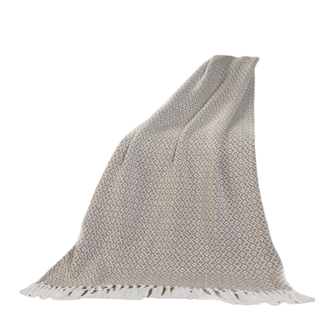 Tan Woven Cotton Geometric Throw Blanket