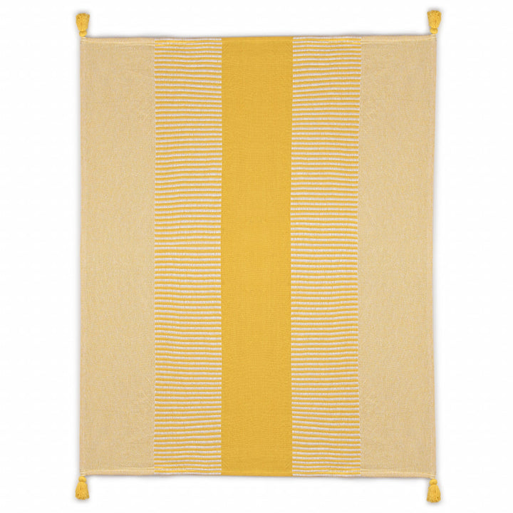 Yellow Woven Cotton Striped Throw Blanket